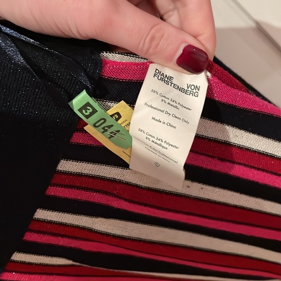 Diane Von Furstenberg Long Sleeve Striped Sparkle Wrap Dress Sz S - Picture 7 of 8